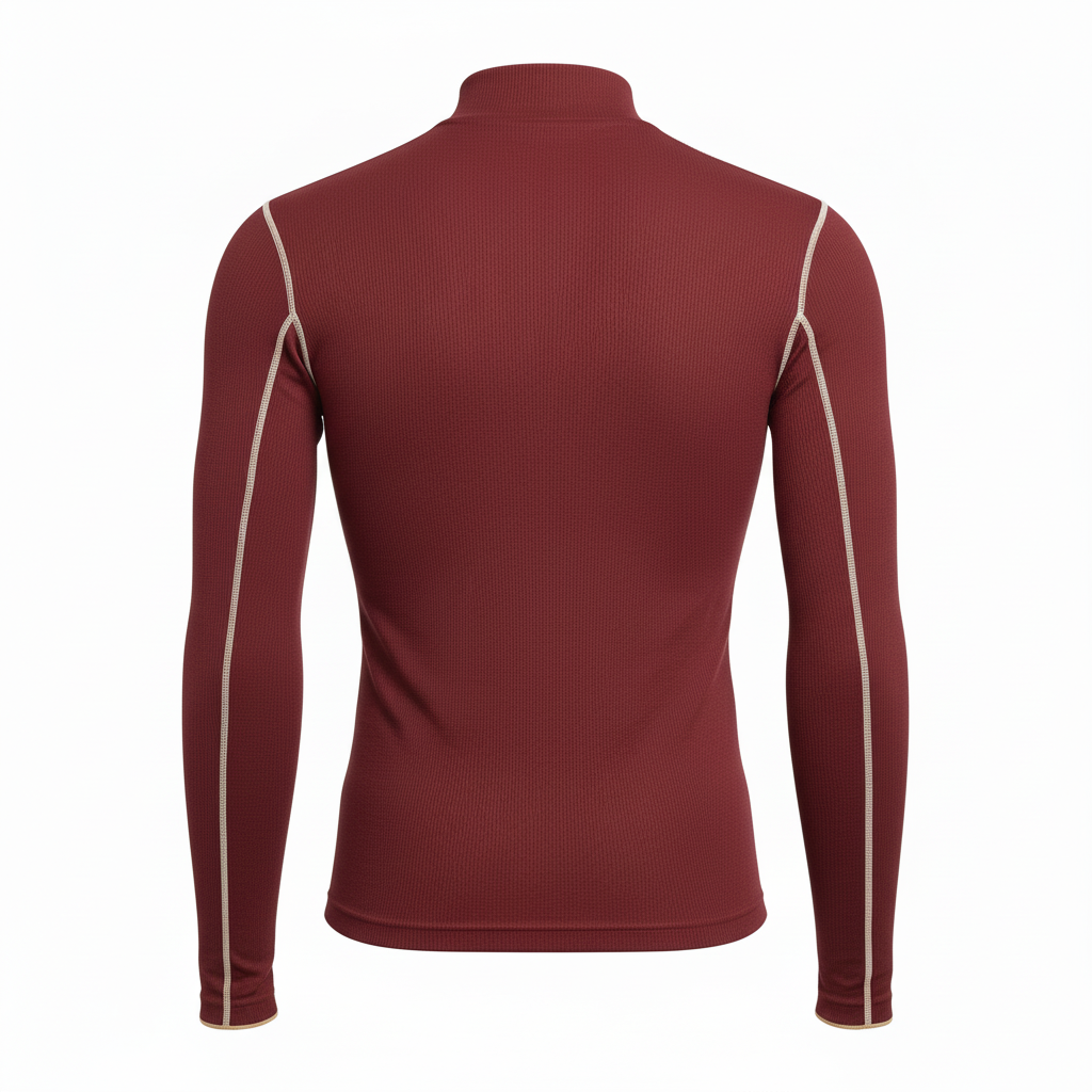 Back view of custom thermal football compression shirt showing the flatlock seams