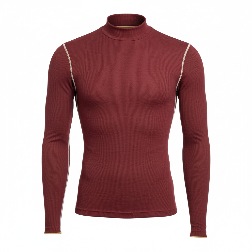 Front view of custom thermal football compression shirt in 240 GSM brushed thermal poly-spandex with long sleeves and sublimated team colors from Empire Five Athletics