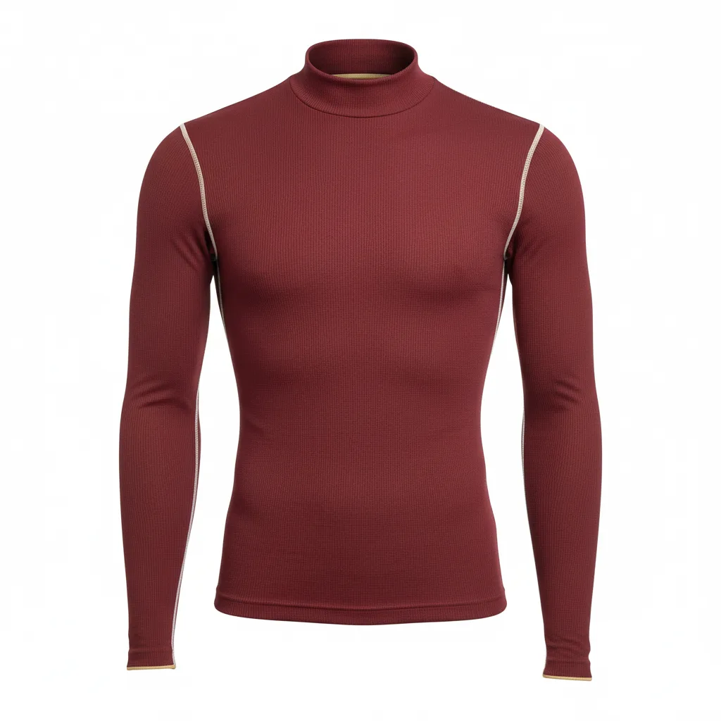 Front view of custom thermal football compression shirt in 240 GSM brushed thermal poly-spandex with long sleeves and sublimated team colors from Empire Five Athletics