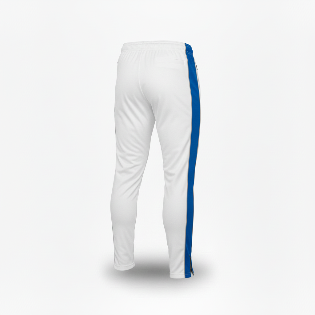 Back view of custom football training pants showing the drawcord waistband and tapered leg