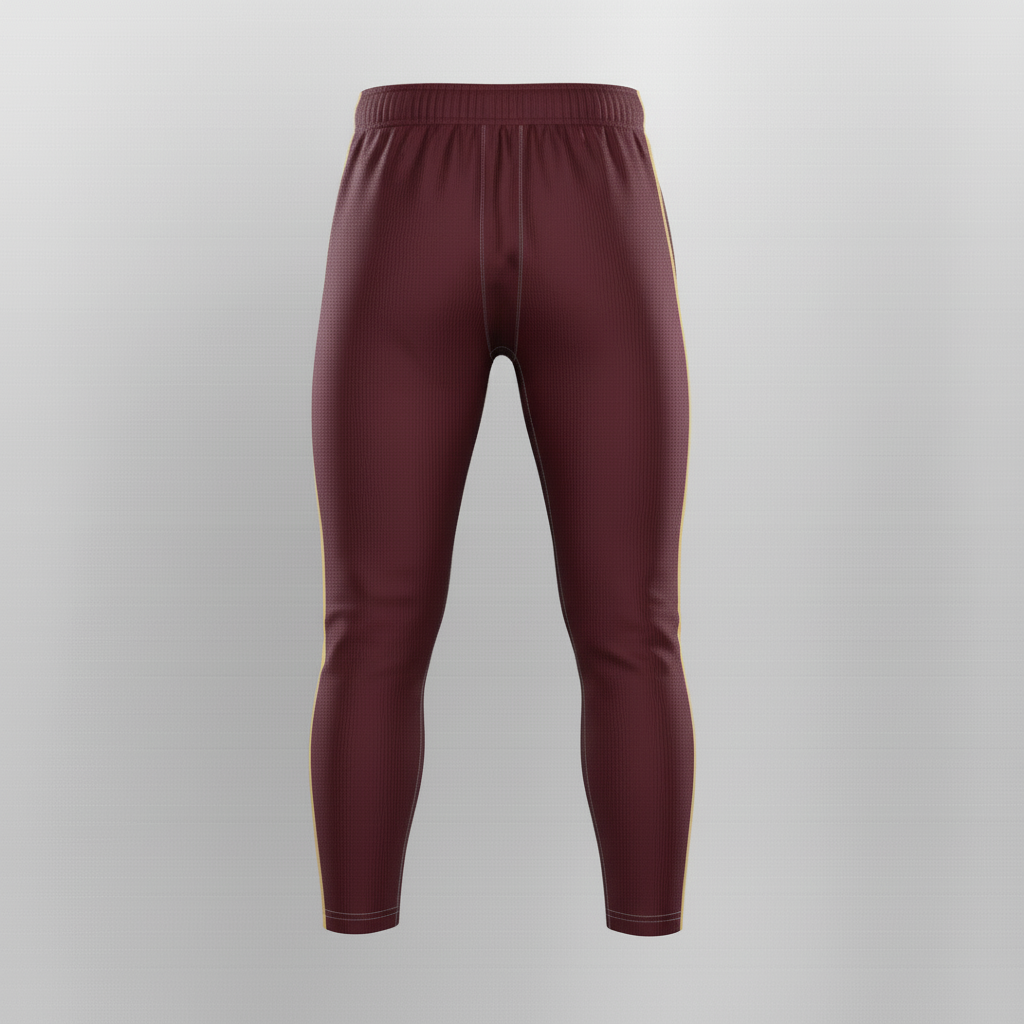 Back view of custom youth integrated-pad football pants showing the tailbone pad and seat