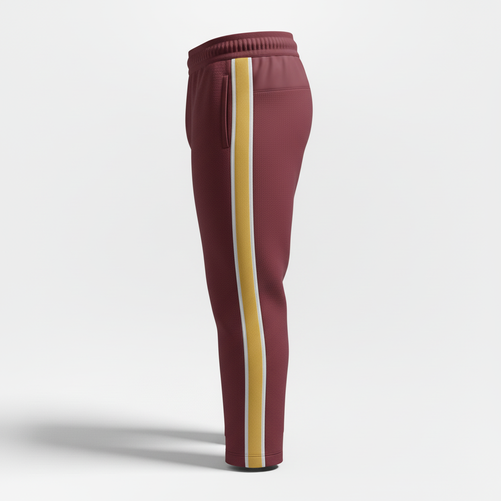 Side view of custom hockey athletic shorts showing the off-ice cut and side panel