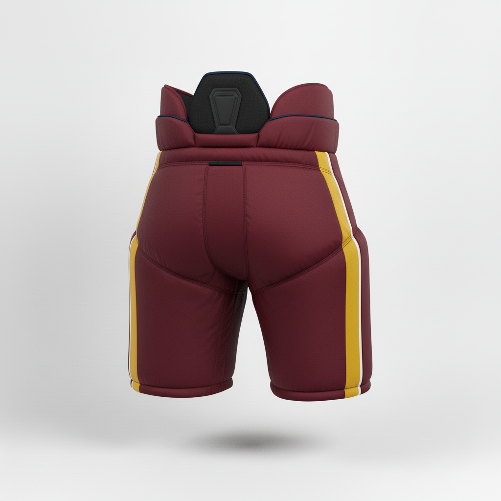 Back view of custom hockey breezers showing the reinforced seat and team stripe