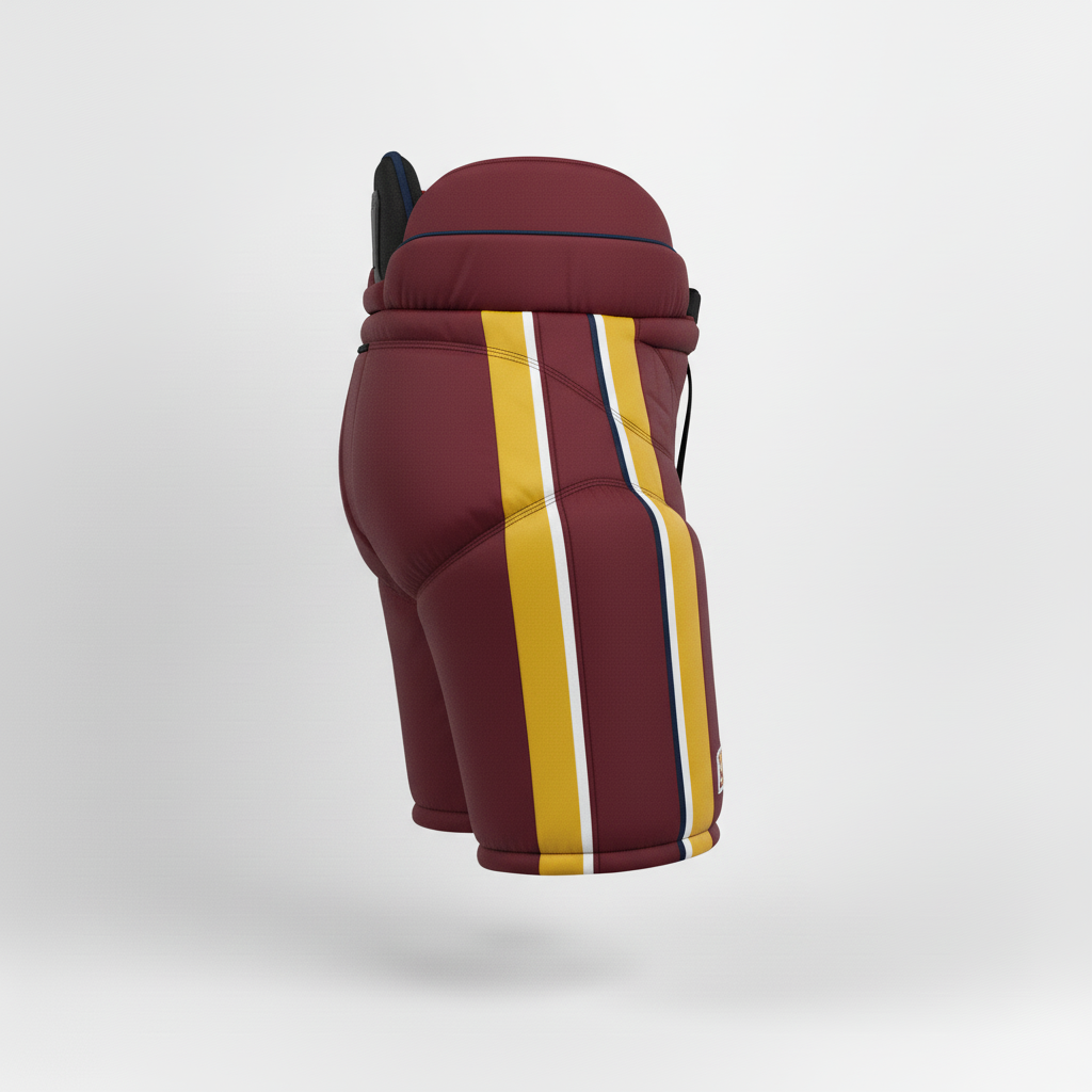 Side view of custom hockey breezers showing the sublimated leg stripe and belt loop