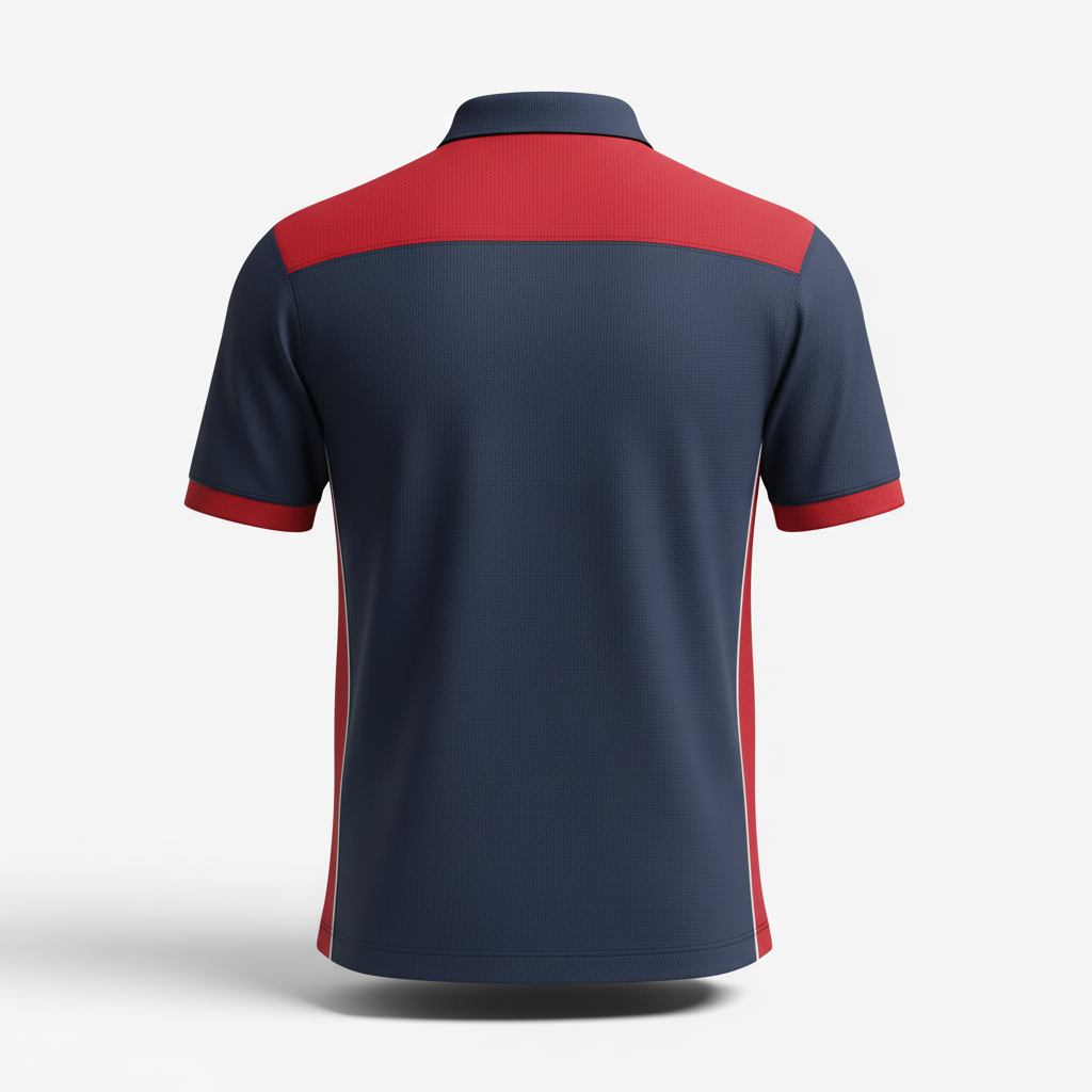 Back view of custom hockey coaches polo showing the clean back and collar