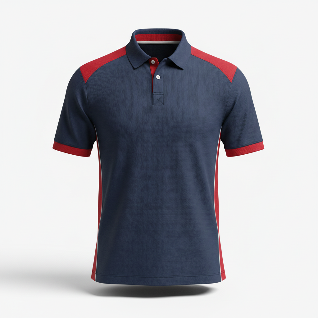 Front view of custom hockey coaches polo in 180 GSM performance piqué with a three-button placket and embroidered team crest from Empire Five Athletics