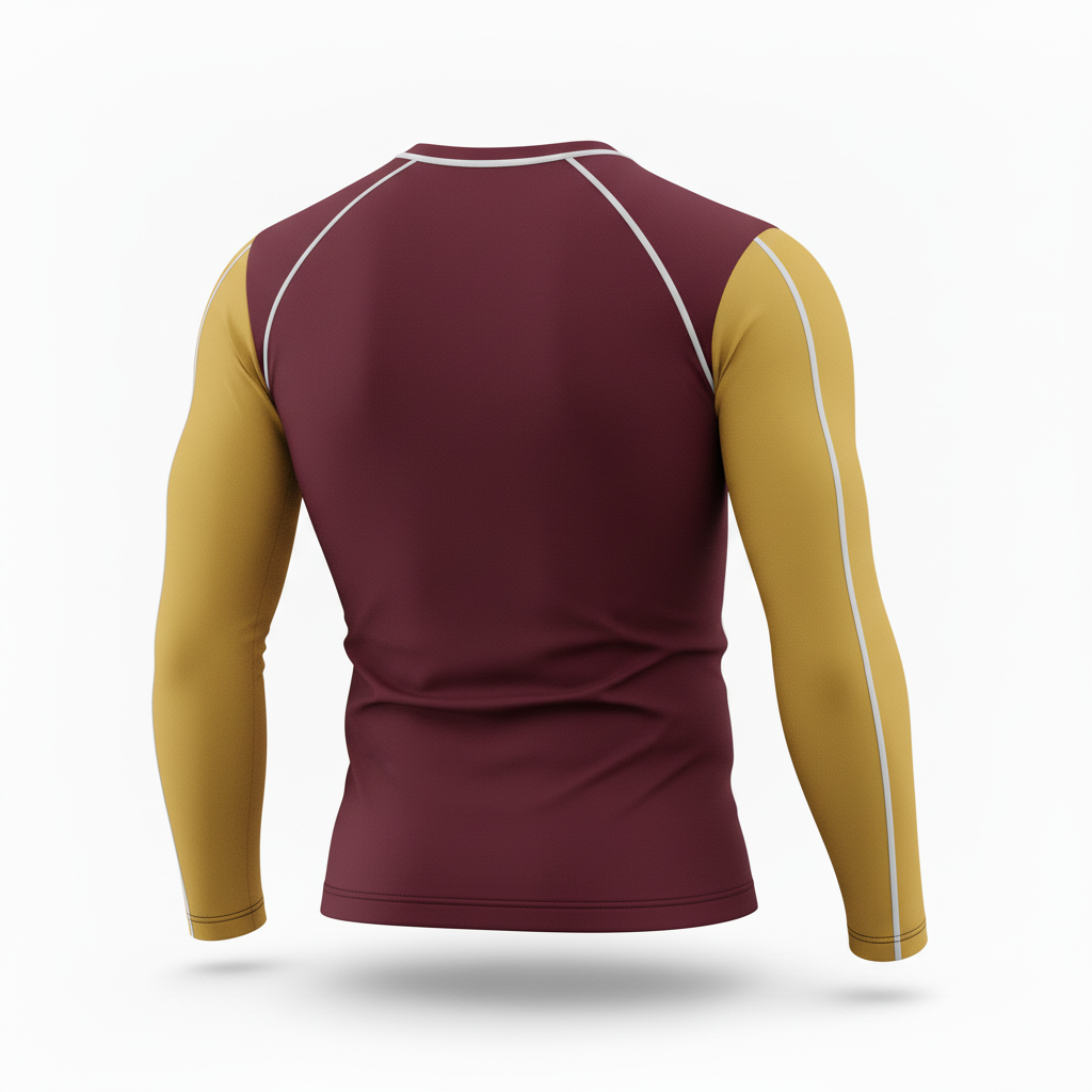 Back view of custom hockey compression shirt showing the flatlock seams
