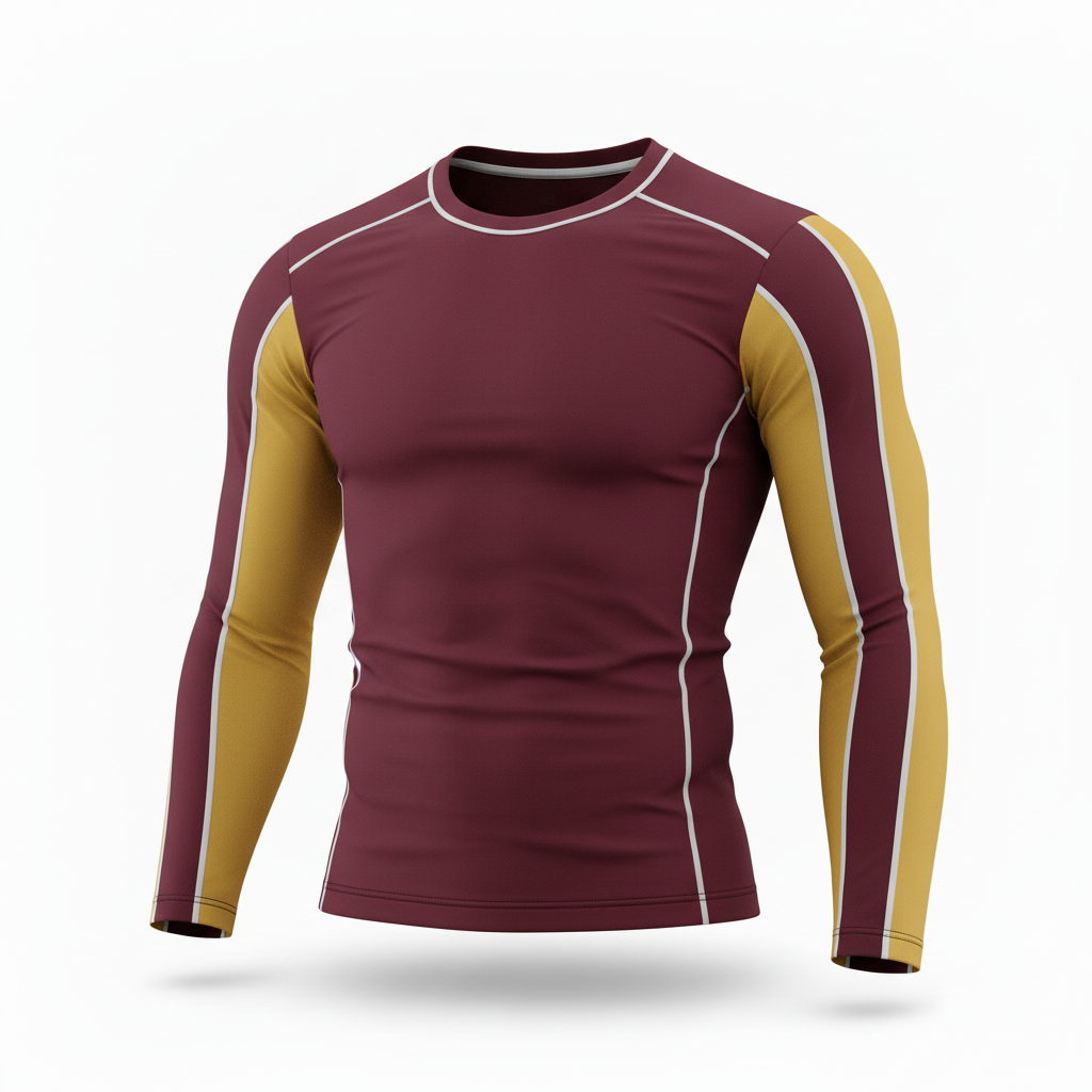 Front view of custom hockey compression shirt in 220 GSM poly-spandex with a fitted base-layer cut and sublimated team colors from Empire Five Athletics