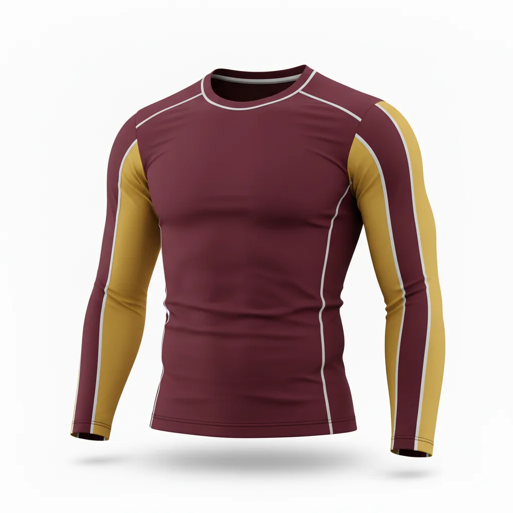 Front view of custom hockey compression shirt in 220 GSM poly-spandex with a fitted base-layer cut and sublimated team colors from Empire Five Athletics