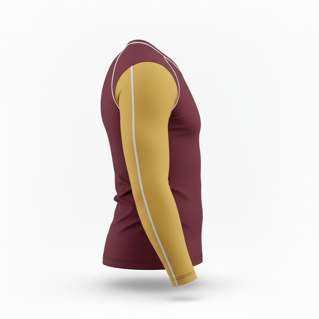 Side view of custom hockey compression shirt showing the four-way-stretch fit