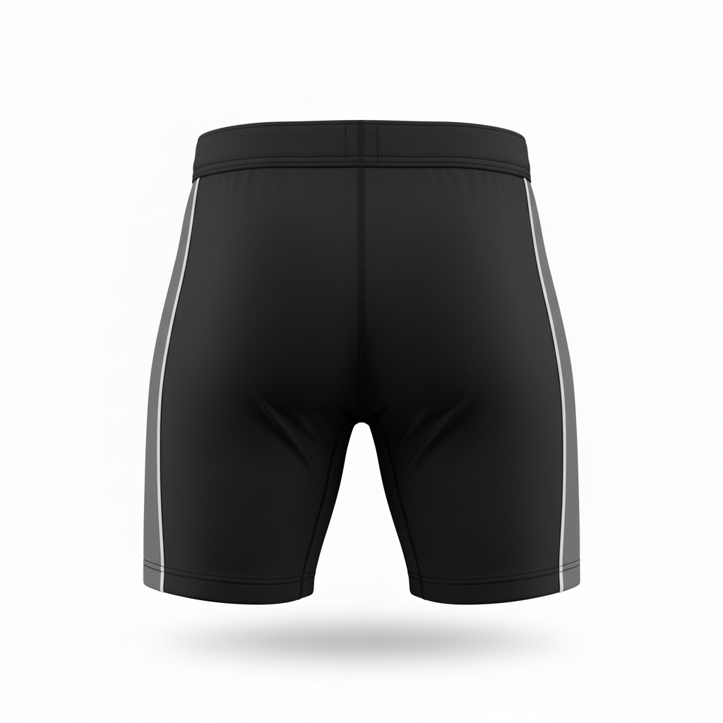 Back view of custom hockey compression shorts showing the wide elastic waistband