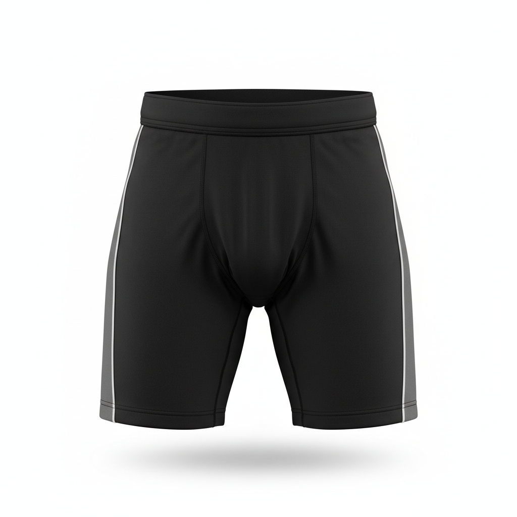 Front view of custom hockey compression shorts in 220 GSM poly-spandex with a fitted base-layer cut and sublimated team colors from Empire Five Athletics