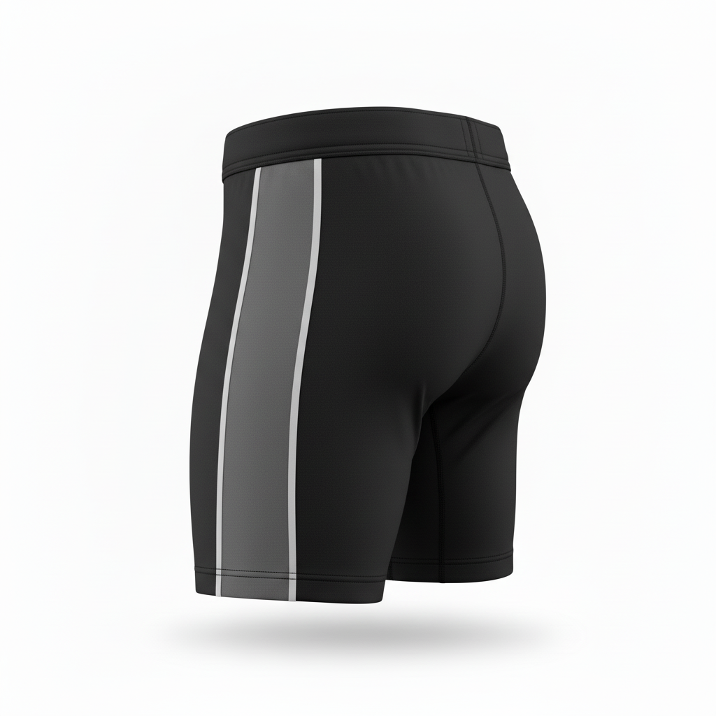 Side view of custom hockey compression shorts showing the four-way-stretch fit