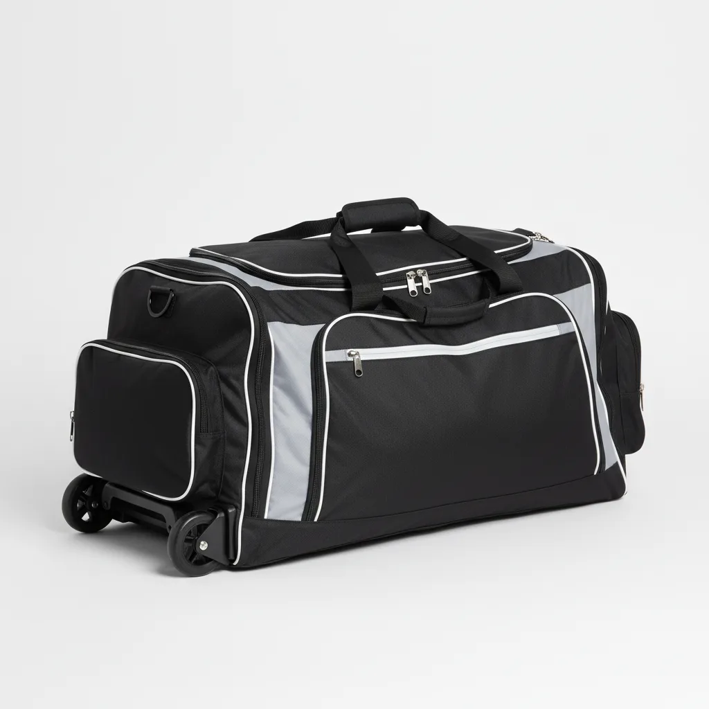 Front view of custom hockey equipment bag in heavy 600D woven polyester with full-panel sublimated team colors and logo from Empire Five Athletics