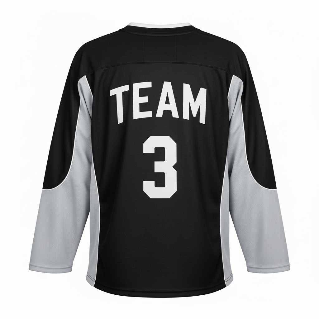 Back view of custom air-knit hockey jersey showing the nameplate and number