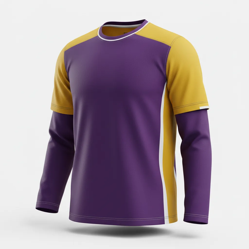 Front view of custom long-sleeve hockey performance shirt in 150 GSM wicking poly with a regular fit and sublimated team colors from Empire Five Athletics