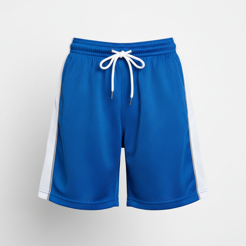 Front view of custom hockey mesh shorts in 150 GSM poly-mesh with sublimated team colors from Empire Five Athletics