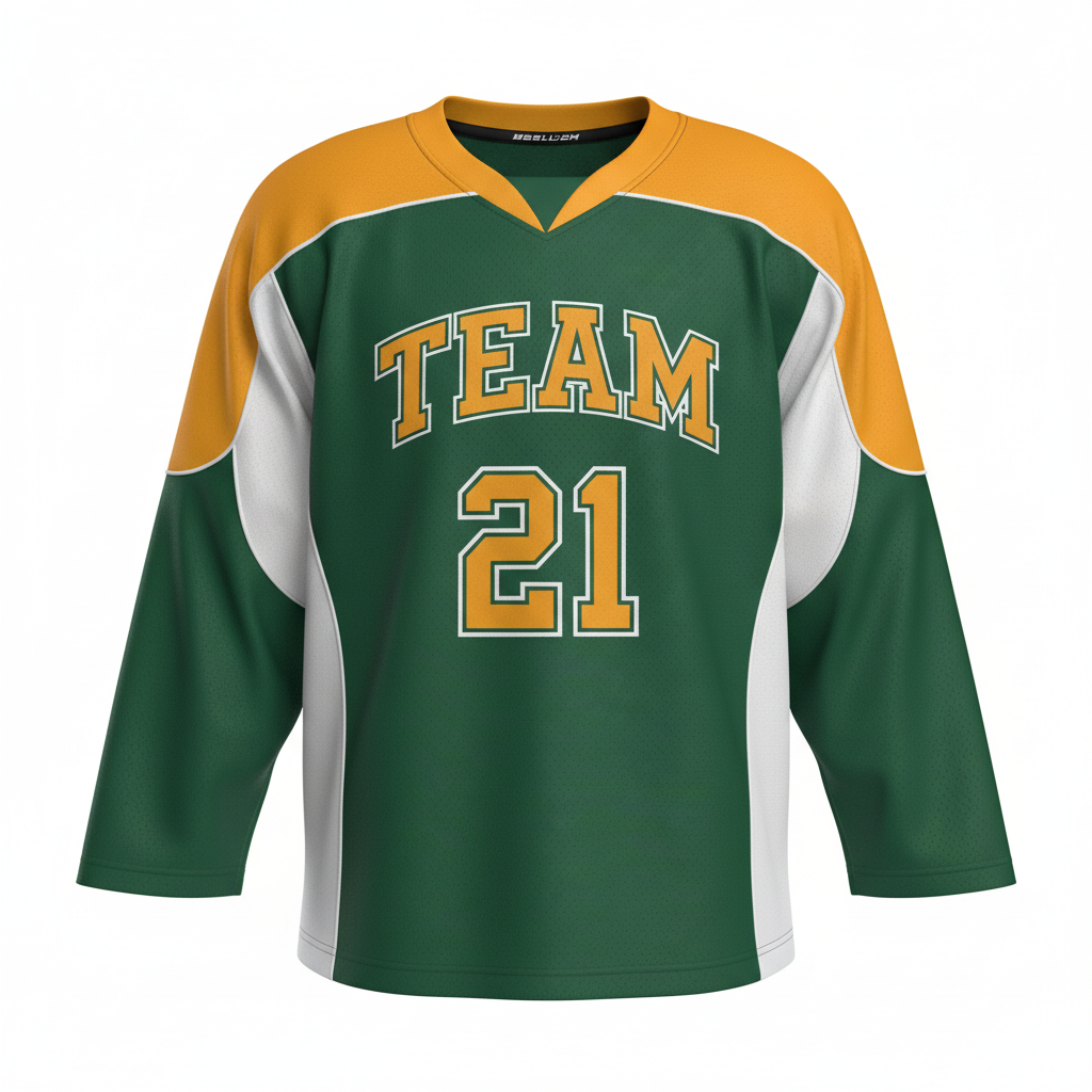 Front view of custom hockey practice jersey in durable 200 GSM knit with team colors and a practice number from Empire Five Athletics