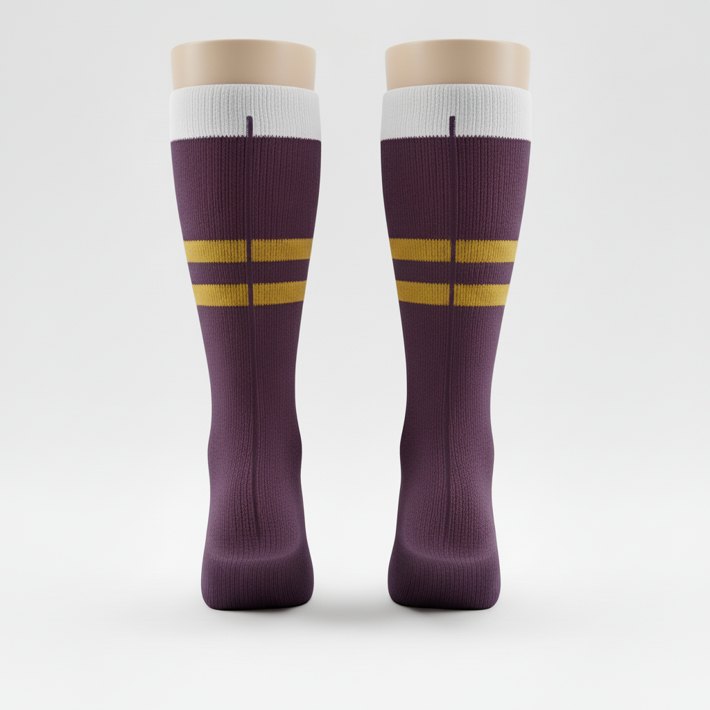 Front view of custom performance hockey socks, smooth poly socks sublimated edge to edge in team colors from Empire Five Athletics
