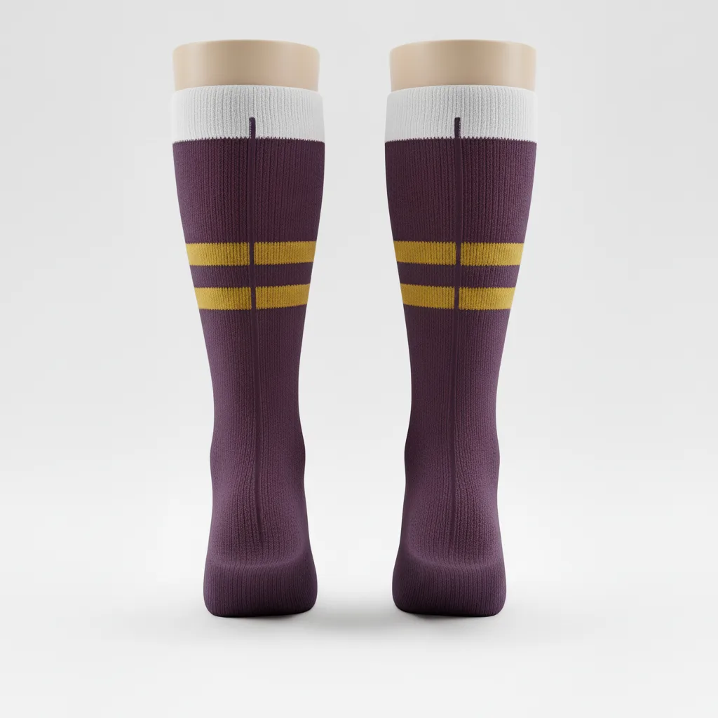 Front view of custom performance hockey socks, smooth poly socks sublimated edge to edge in team colors from Empire Five Athletics
