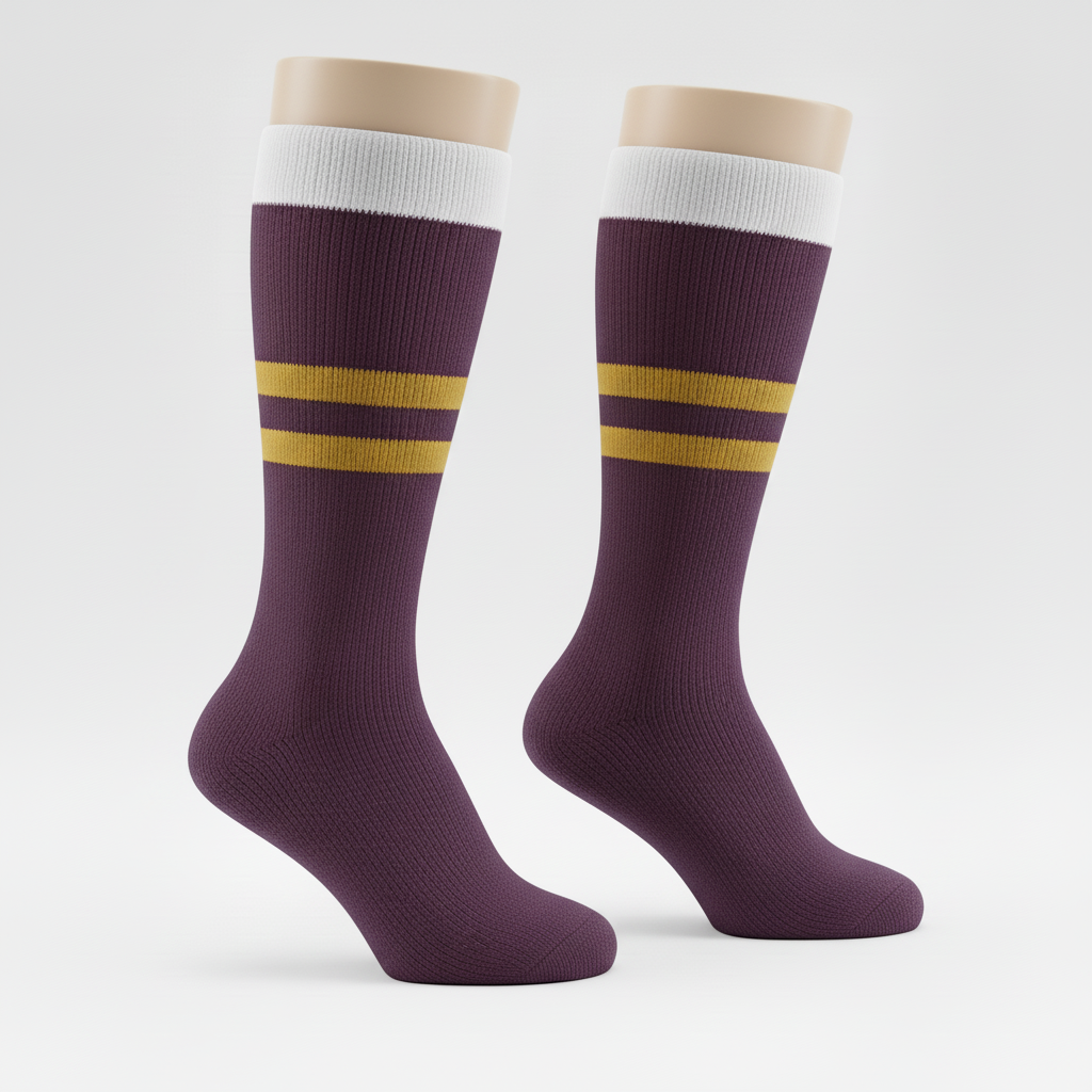 Side view of custom performance hockey socks showing the over-the-shin-guard length