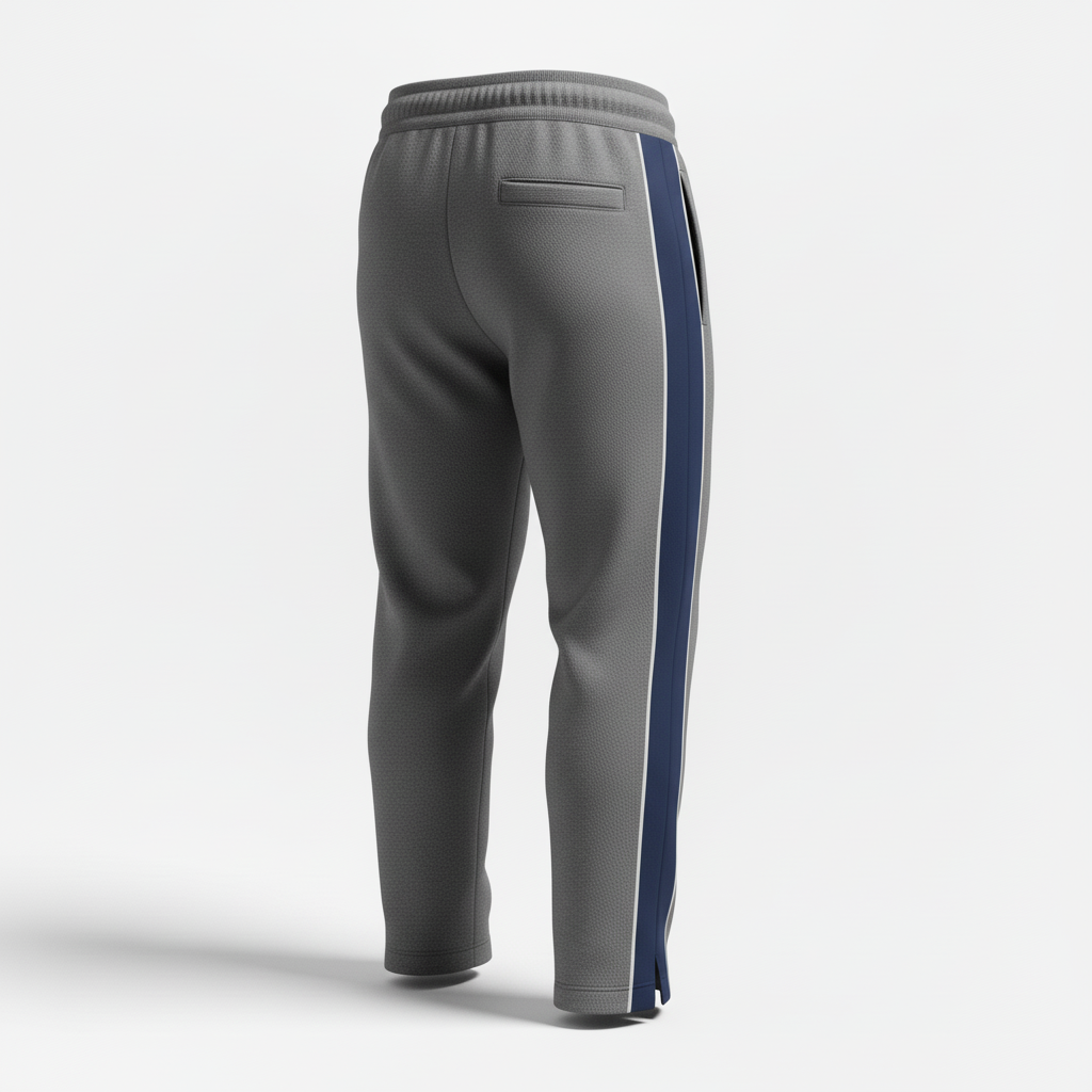 Back view of custom hockey sweatpants showing the ribbed drawcord waistband and pockets