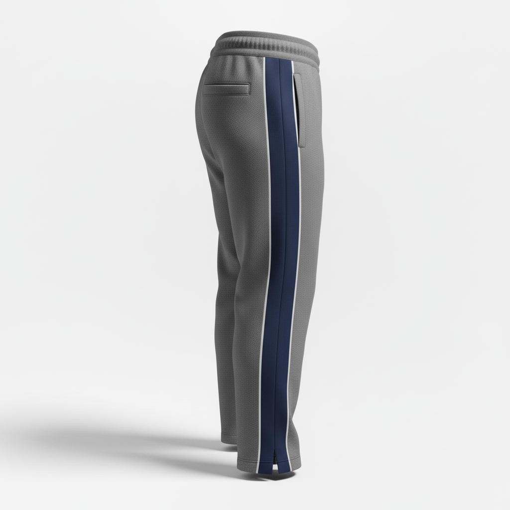 Side view of custom hockey sweatpants showing the fleece jogger leg and side pocket