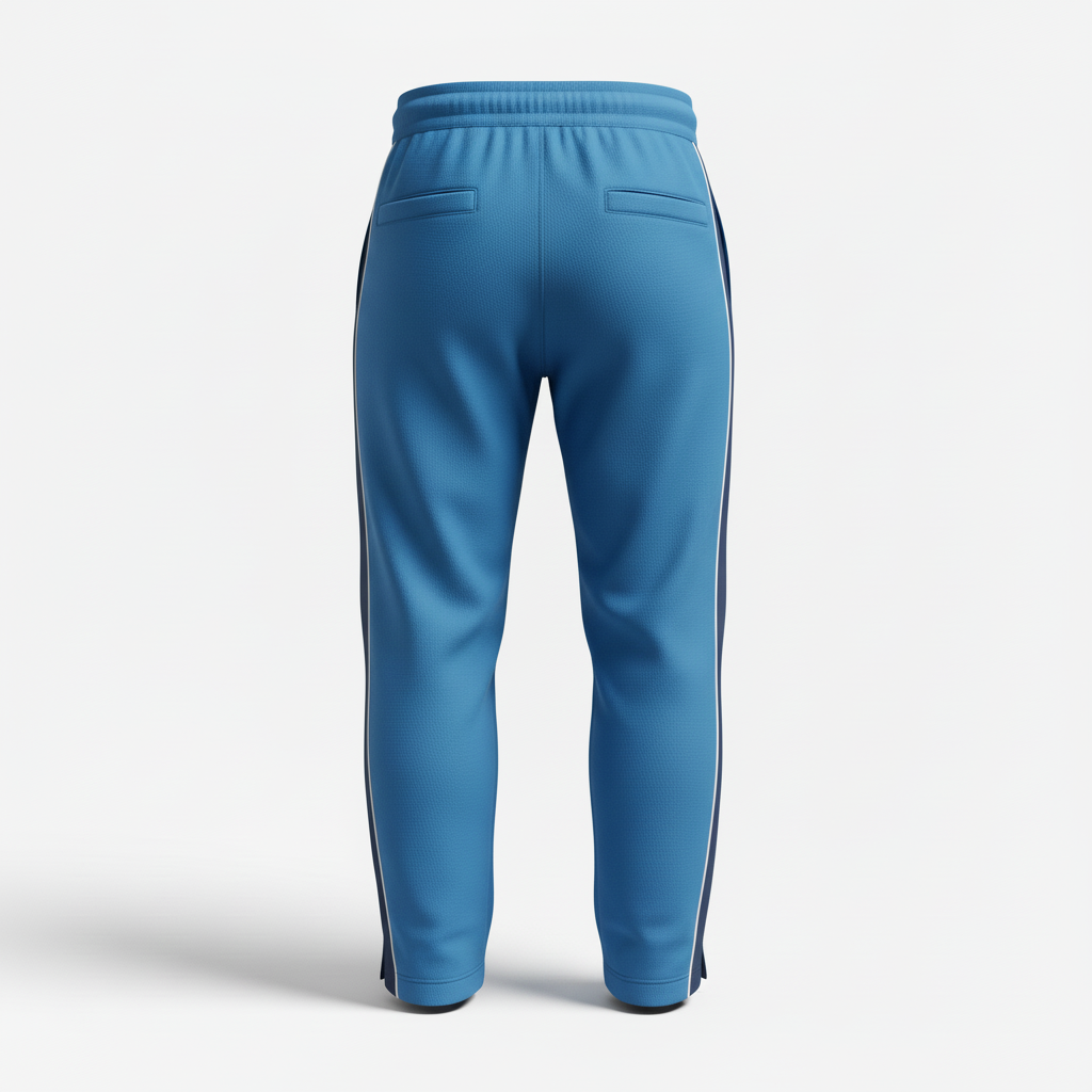 Back view of custom hockey training pants showing the drawcord waistband and tapered leg