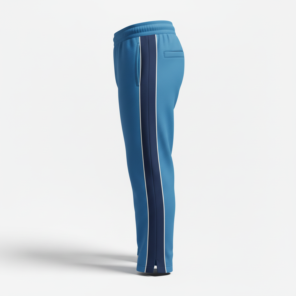 Side view of custom hockey training pants showing the zip ankle and pocket