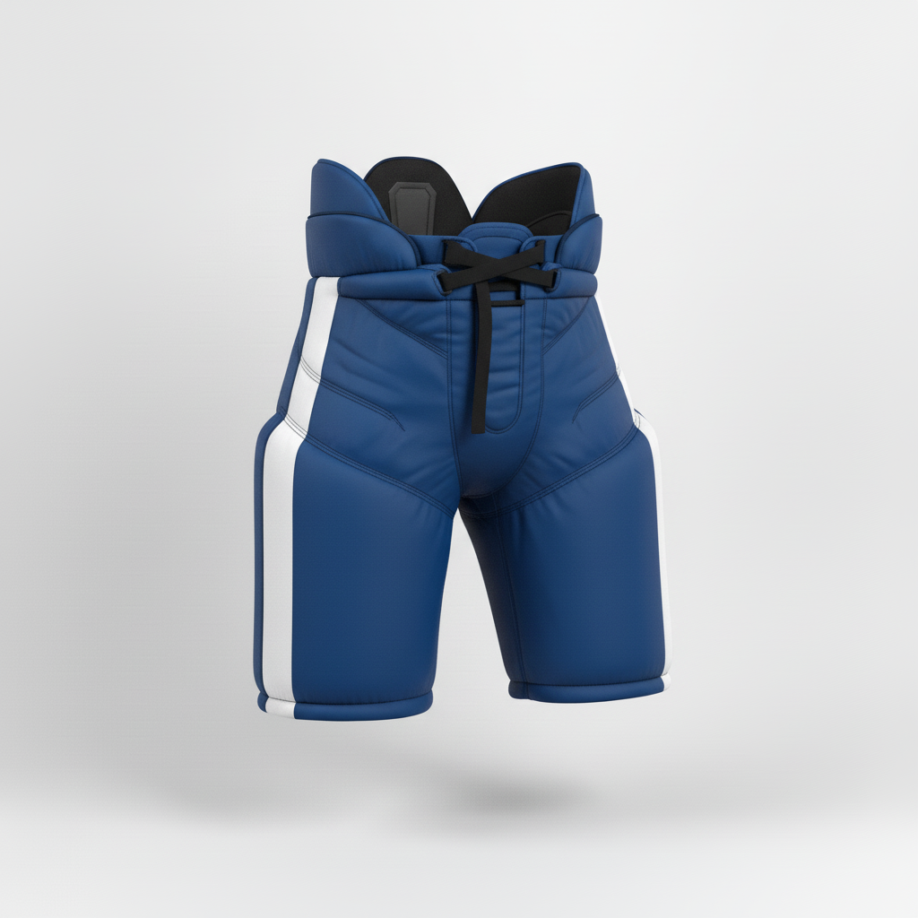 Front view of custom youth hockey pants, a youth padded girdle in team colors from Empire Five Athletics