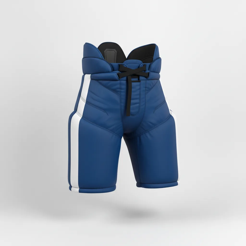 Front view of custom youth hockey pants, a youth padded girdle in team colors from Empire Five Athletics