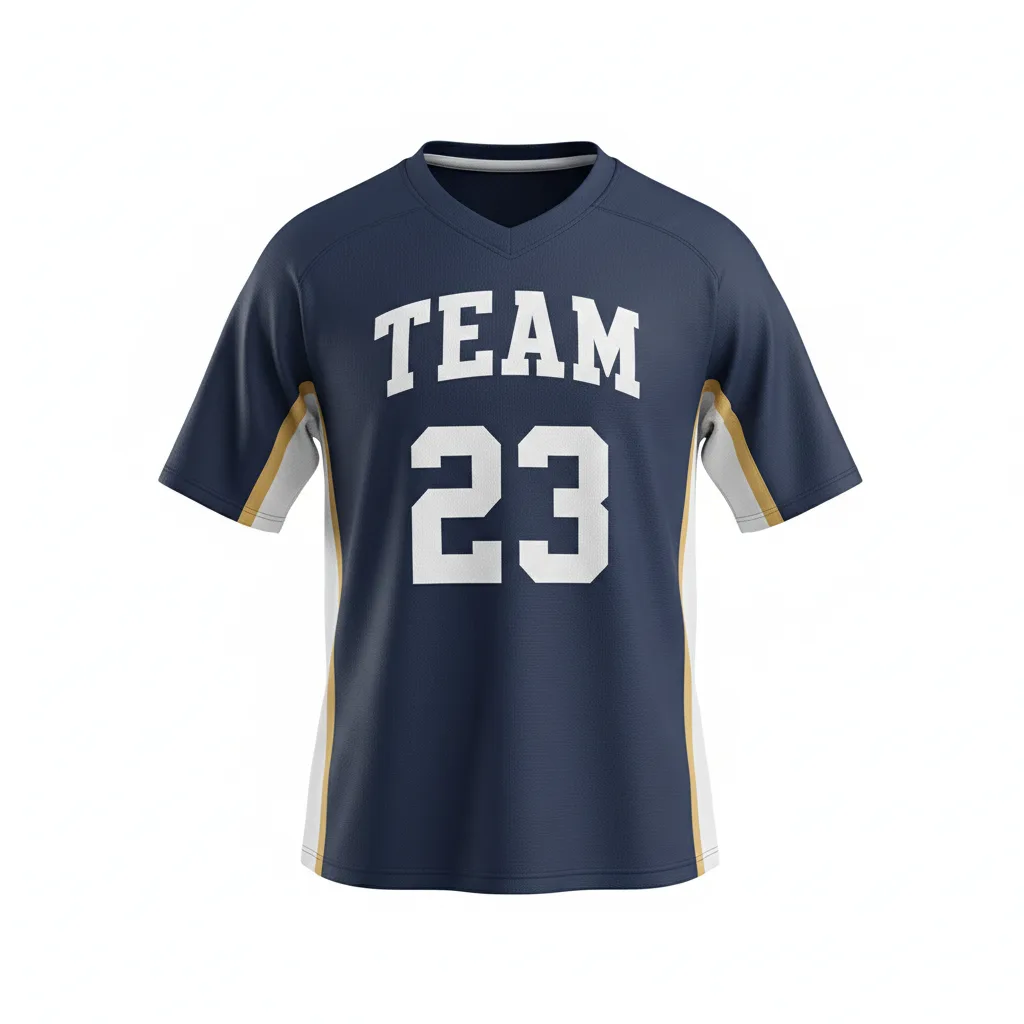 Front view of custom crew-neck lacrosse jersey in 180 GSM performance polyester with reinforced shoulder seams and a sublimated team design from Empire Five Athletics