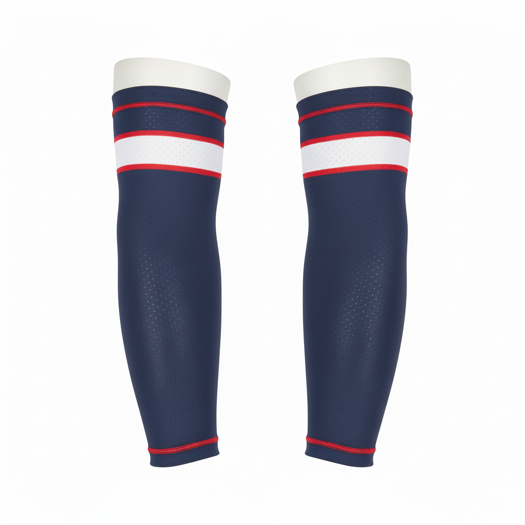 Back view of custom lacrosse arm sleeve showing the silicone gripper top and full bicep-to-wrist coverage