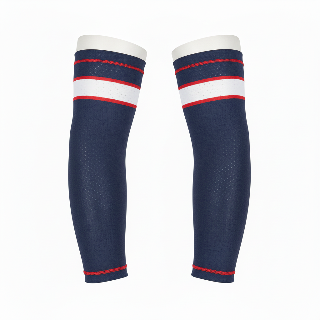 Side view of custom lacrosse arm sleeve showing the 4-way-stretch compression fit and sublimated graphics