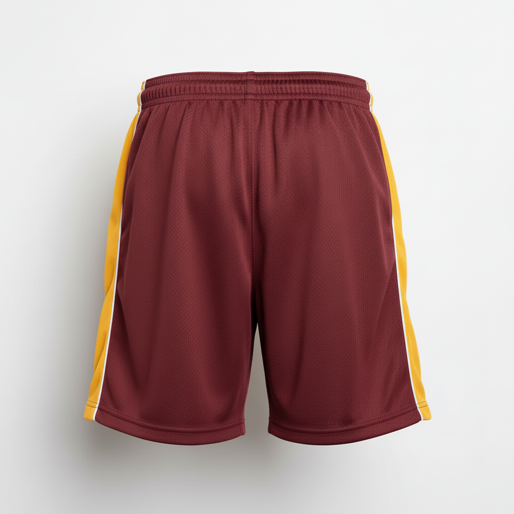 Back view of custom lacrosse athletic shorts showing the elastic waistband and relaxed leg
