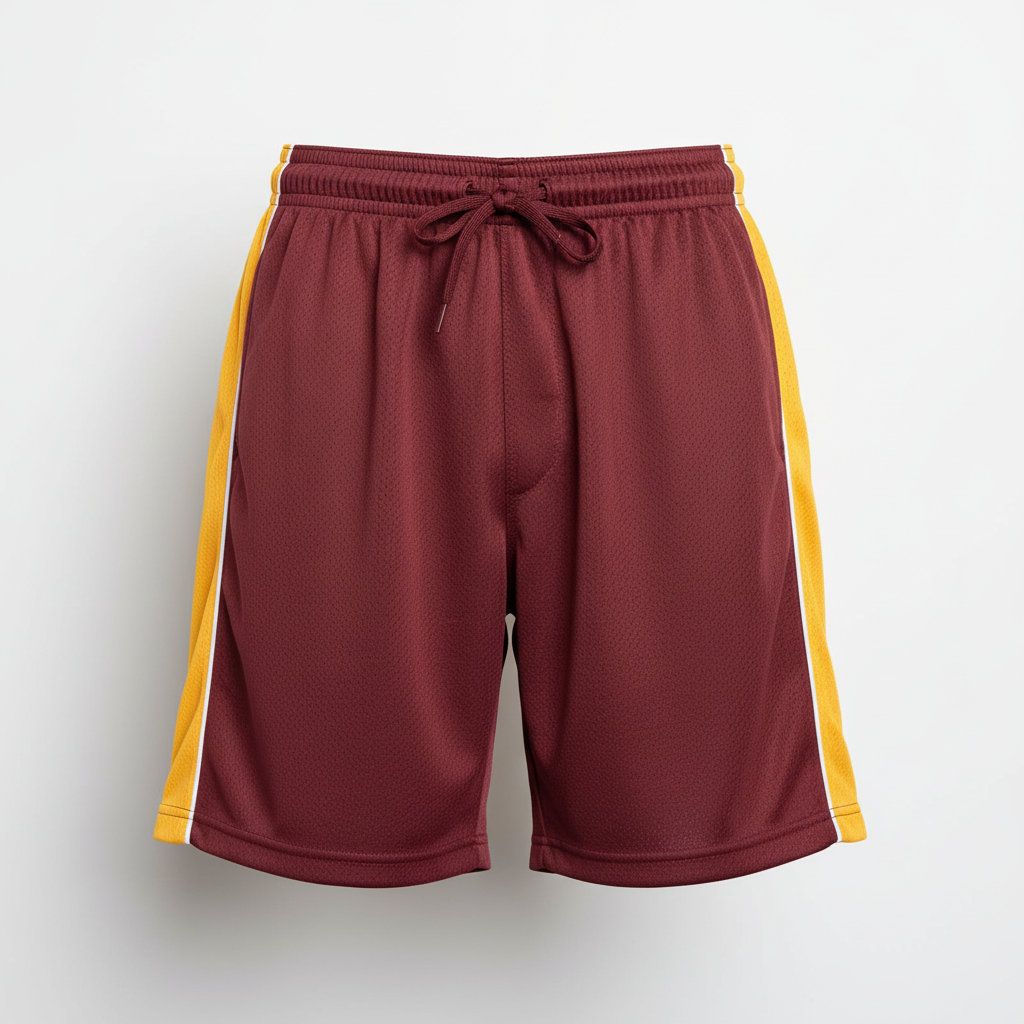 Front view of custom lacrosse athletic shorts in 150 GSM performance polyester with a relaxed off-field cut and optional pockets from Empire Five Athletics