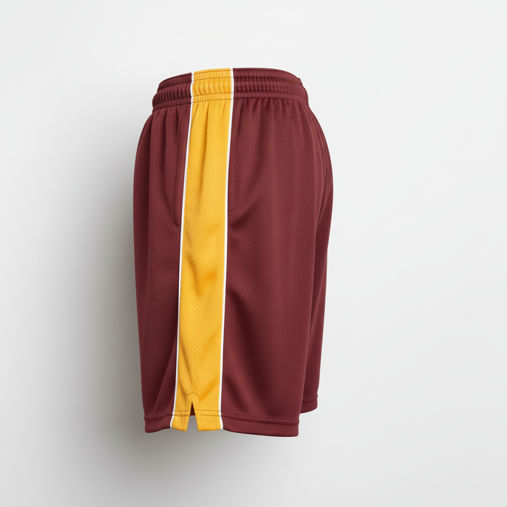 Side view of custom lacrosse athletic shorts showing the side pocket and sublimated stripe
