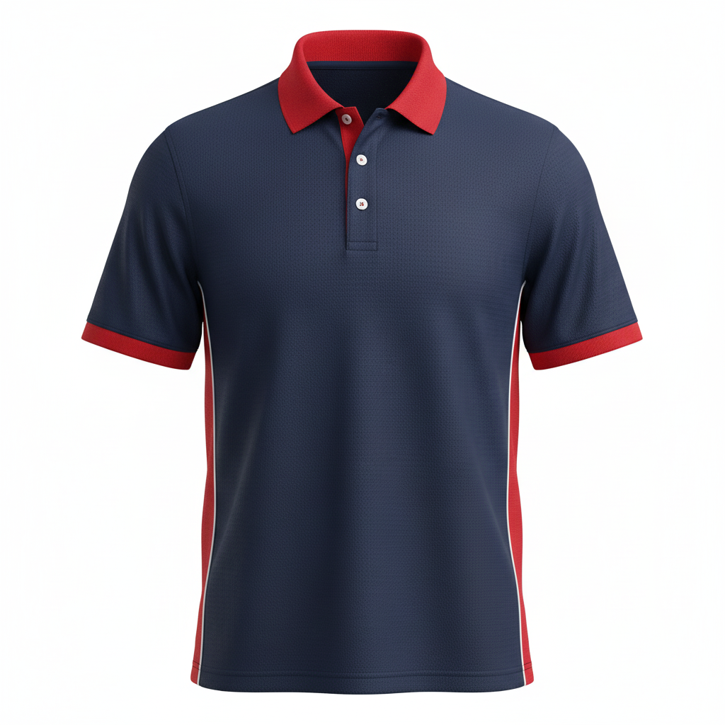 Front view of custom lacrosse coaches polo in 180 GSM performance piqué with a three-button placket and embroidered team crest from Empire Five Athletics
