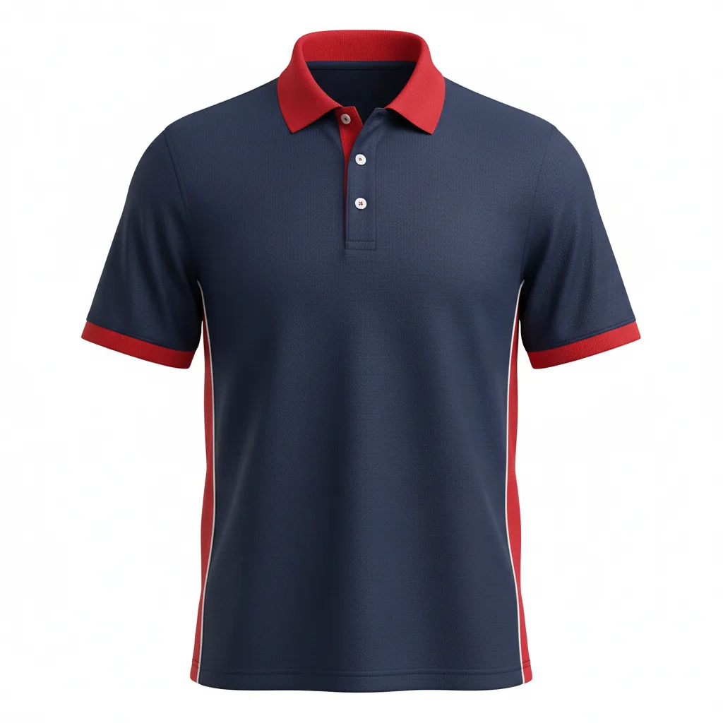 Front view of custom lacrosse coaches polo in 180 GSM performance piqué with a three-button placket and embroidered team crest from Empire Five Athletics