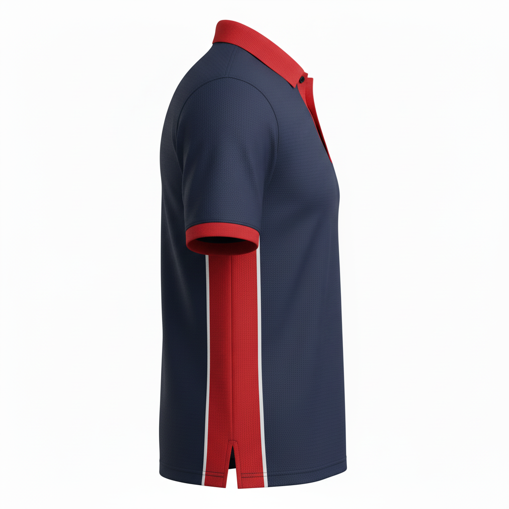 Side view of custom lacrosse coaches polo showing the side vent and sublimated panel