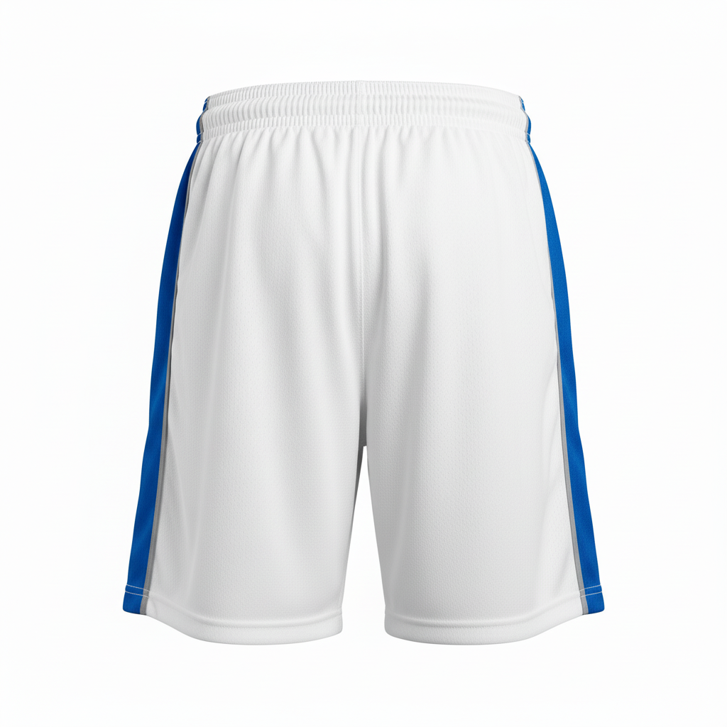 Back view of custom lacrosse game shorts showing the elastic waistband and longer leg cut