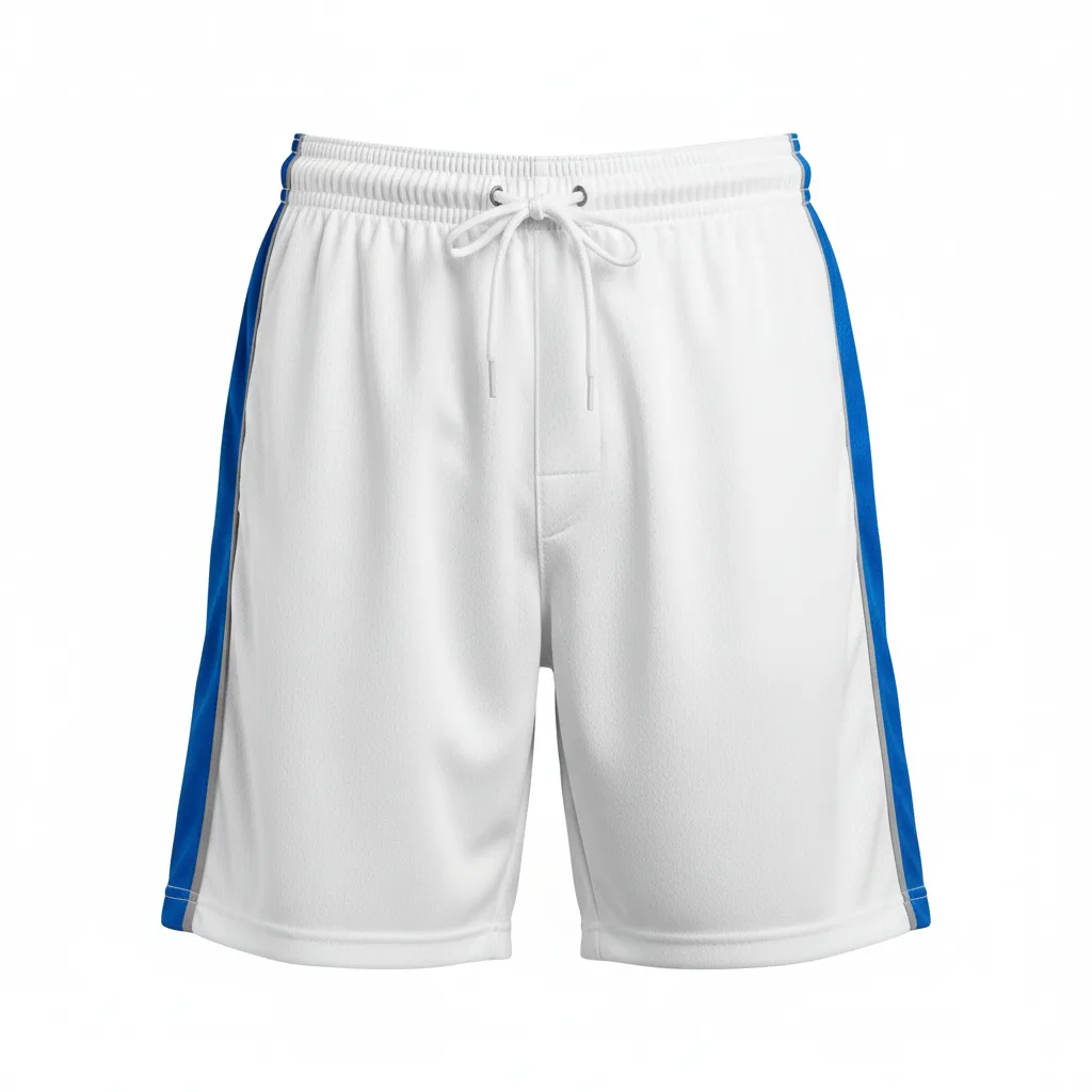 Front view of custom lacrosse game shorts in 150 GSM performance polyester with a longer game cut and sublimated team colors from Empire Five Athletics