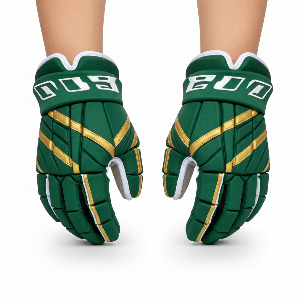 Back view of custom lacrosse gloves showing the ventilated mesh back and segmented foam