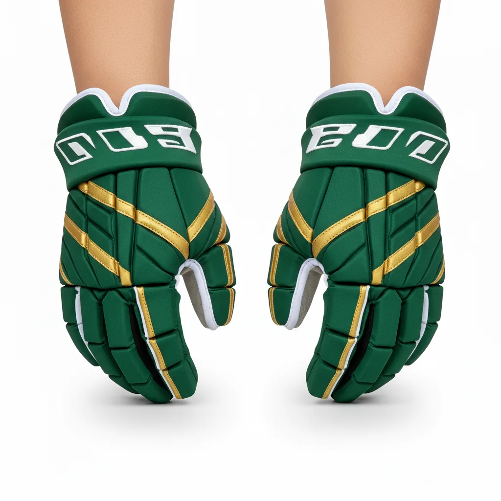 Back view of custom lacrosse gloves showing the ventilated mesh back and segmented foam