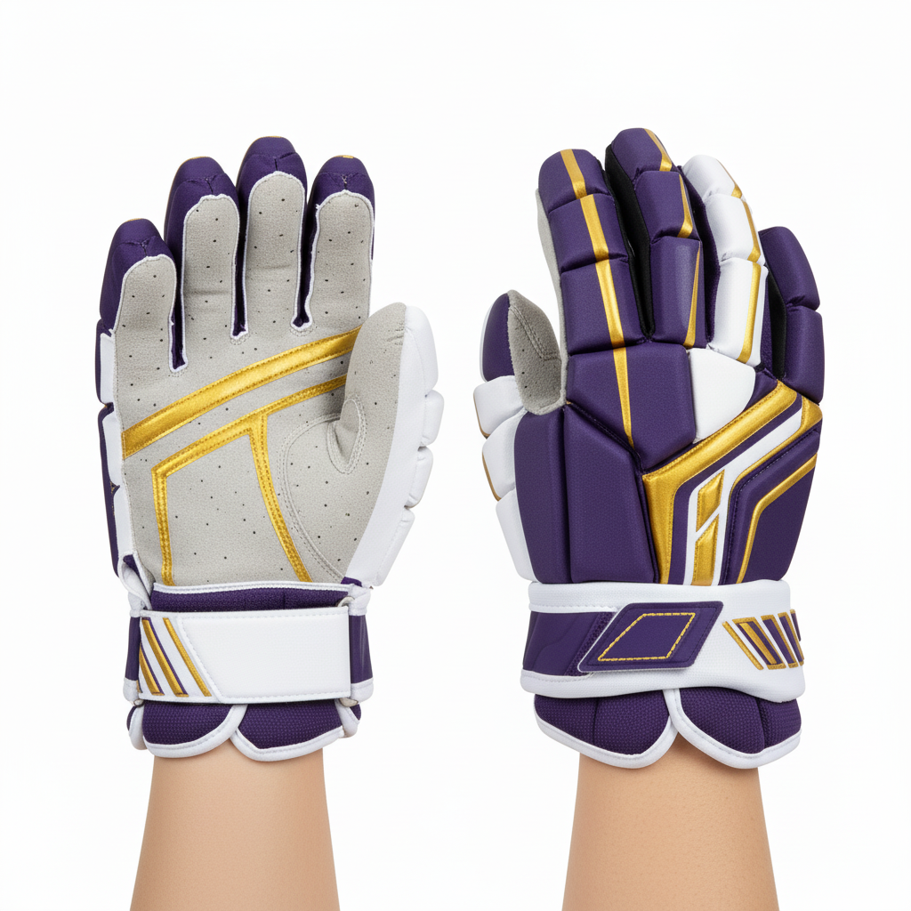 Back view of custom youth lacrosse gloves showing the ventilated mesh back and youth padding