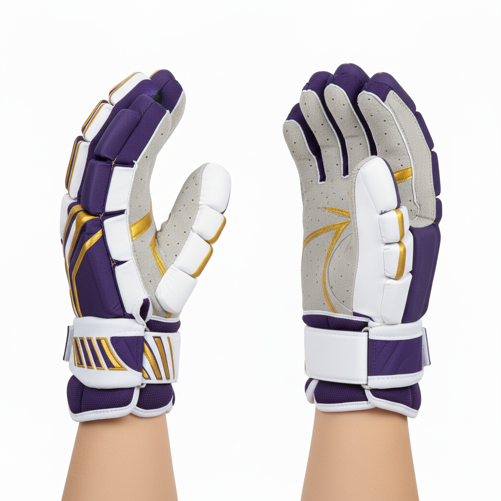 Side view of custom youth lacrosse gloves showing the reinforced palm and adjustable cuff