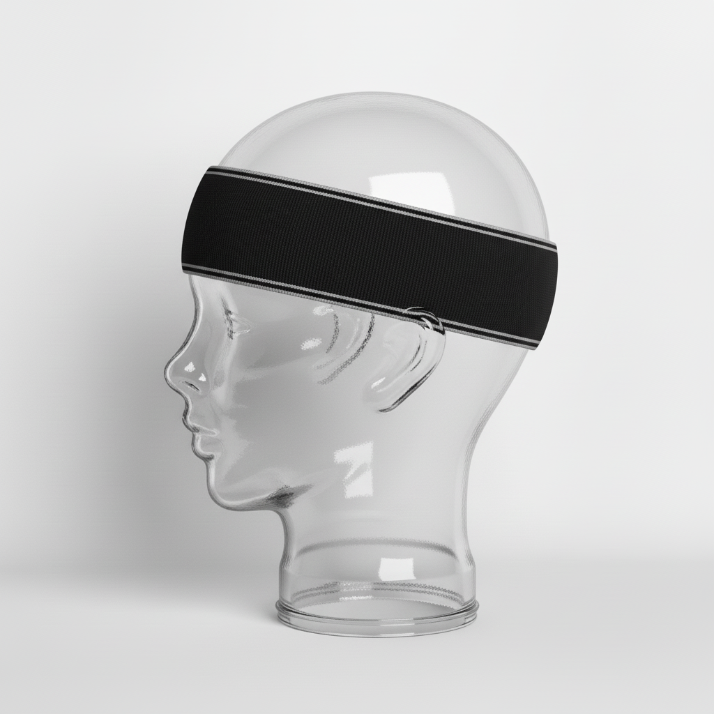 Side view of custom lacrosse headband showing the one-size stretch fit