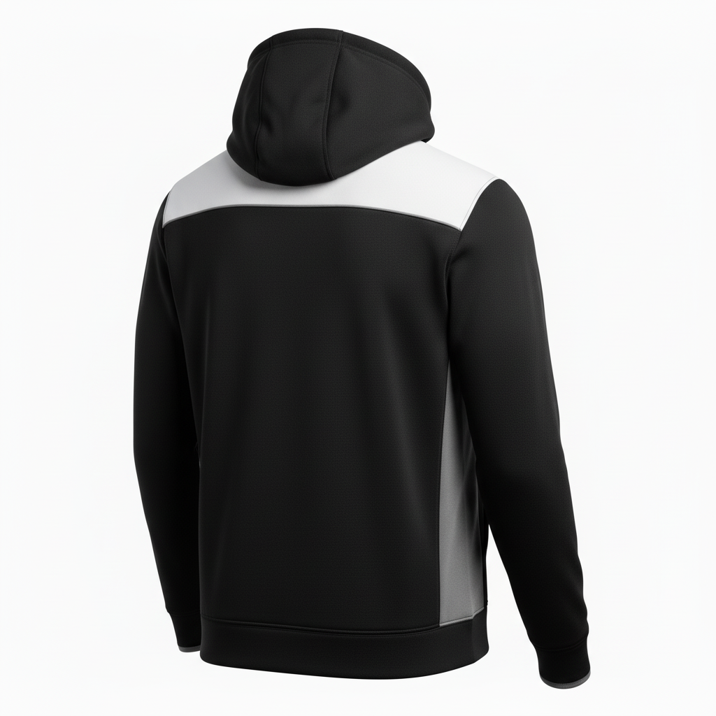 Back view of custom lacrosse hooded sweatshirt showing the printed team name across the back