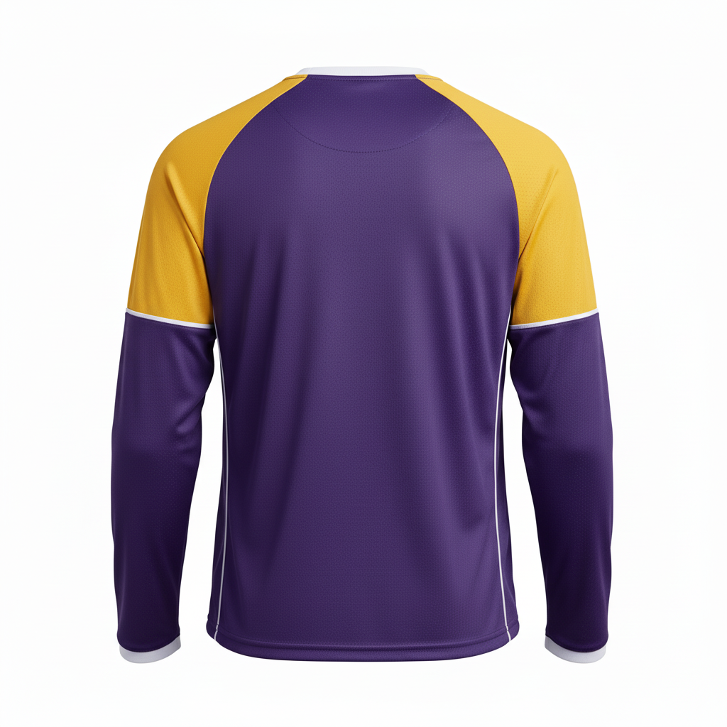 Back view of custom long-sleeve lacrosse shirt showing the full sleeves and sublimated number