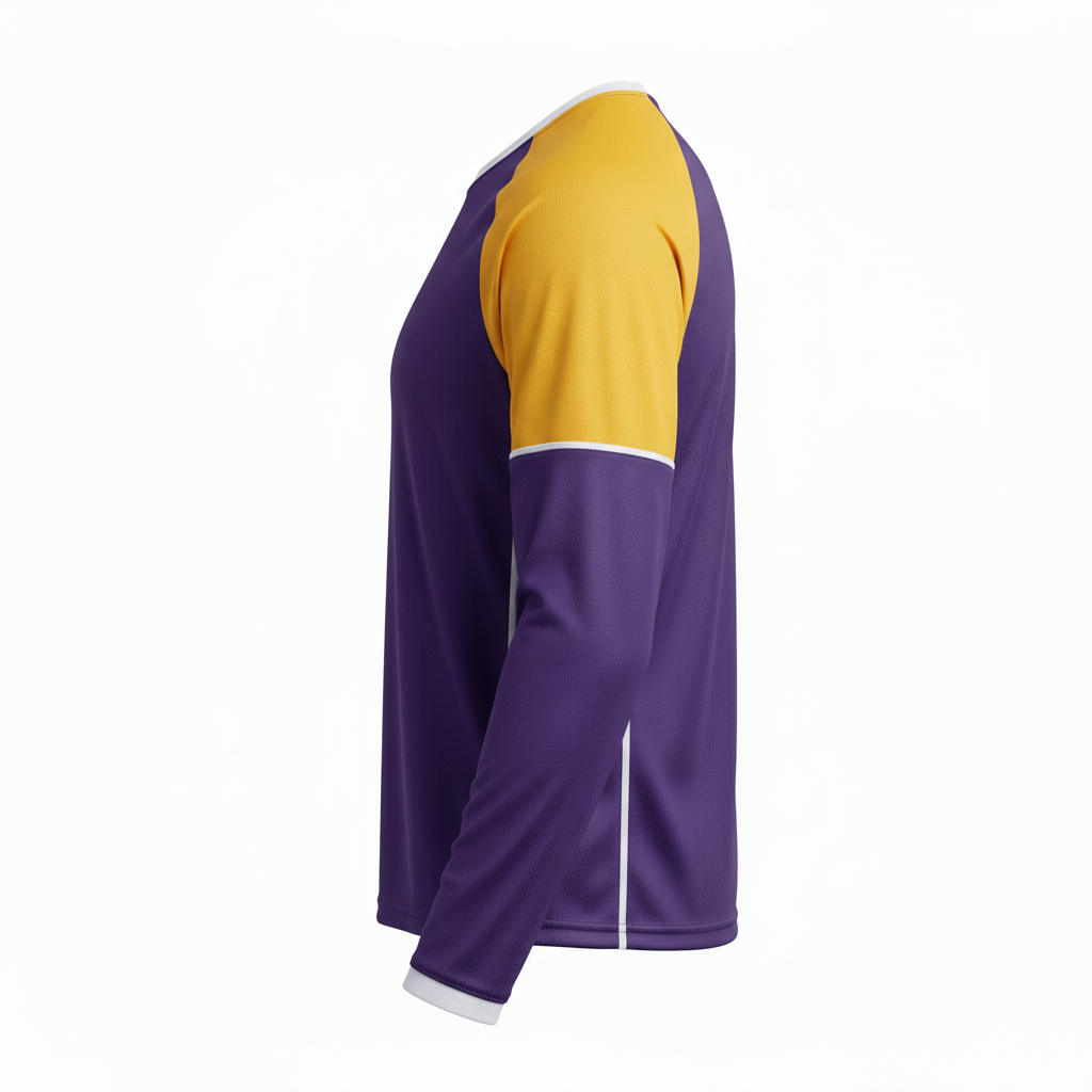 Side view of custom long-sleeve lacrosse shirt showing the regular fit and cuff